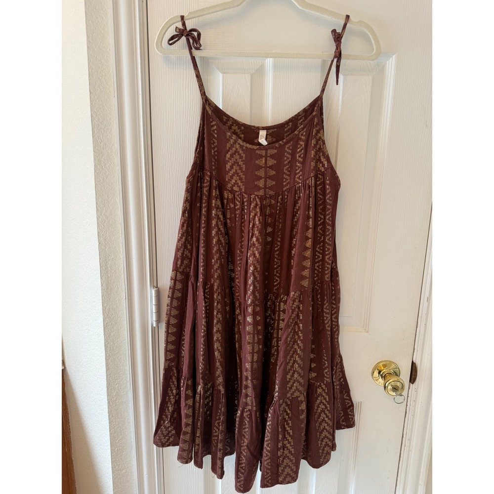 Elan Brown Metallic Mini Dress with Gold Accents - Picture 2 of 8